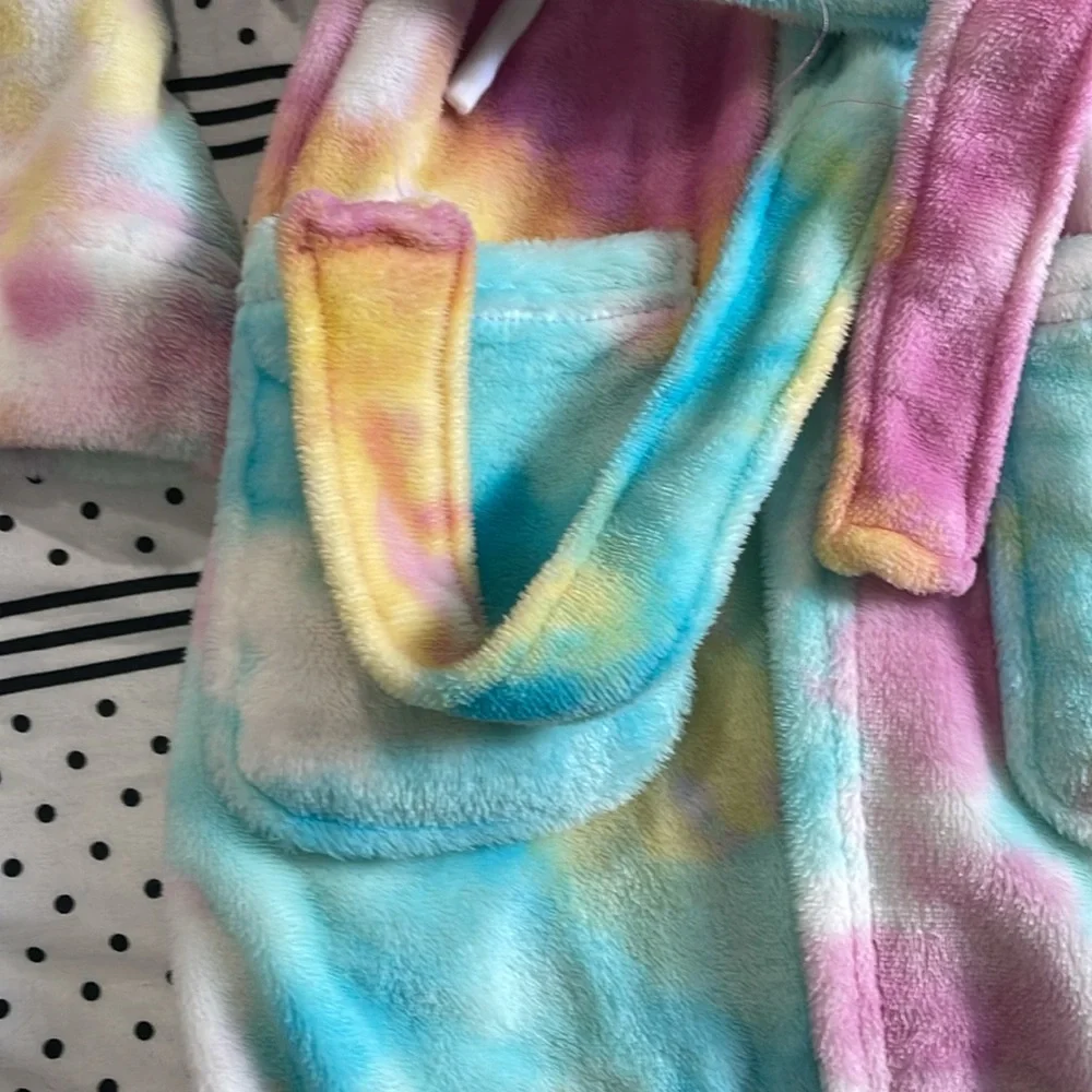Cuddl Duds Unicorn tie dyed Pink Turquoise soft Robe